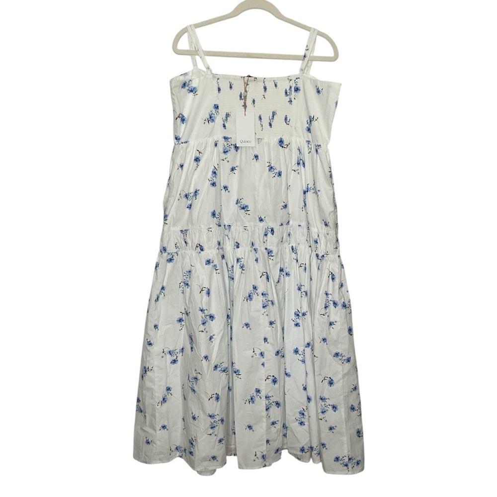 Quince White Midi Sundress with Blue Floral Print Organic Cotton - Picture 4 of 16